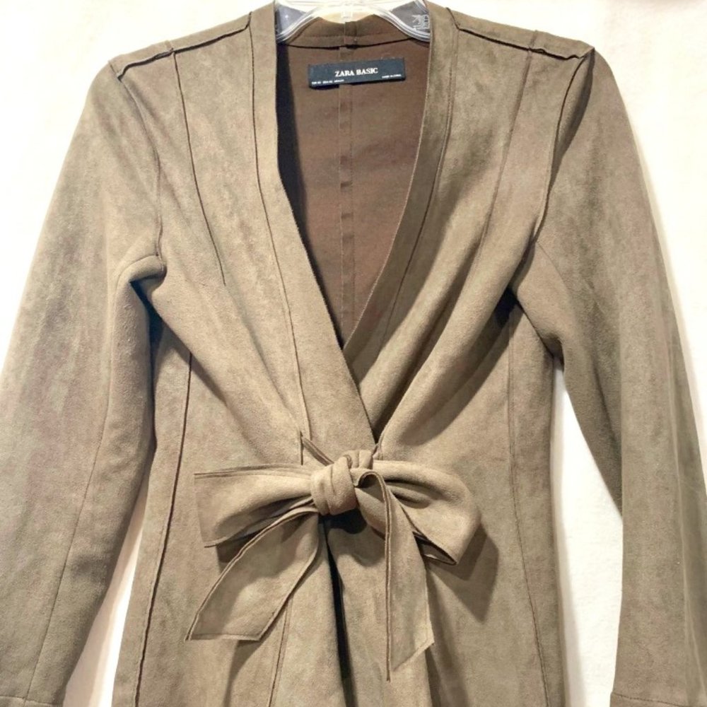 Zara - Women’s Olive Green Faux Suede Coat